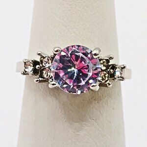 Vintage Womens Silver Plated Alexandrite Simulated Diamond Ring Size 5.5 Pinky